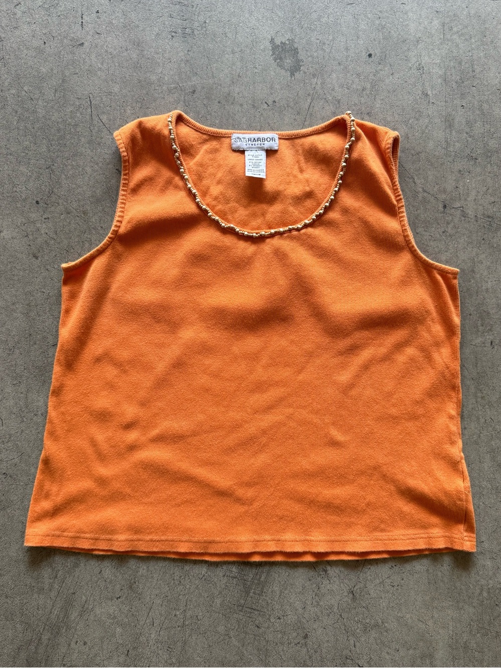 Sag Harbor Y2K Women's Orange Sleeveless Knit Tank Top - Wood beads - L